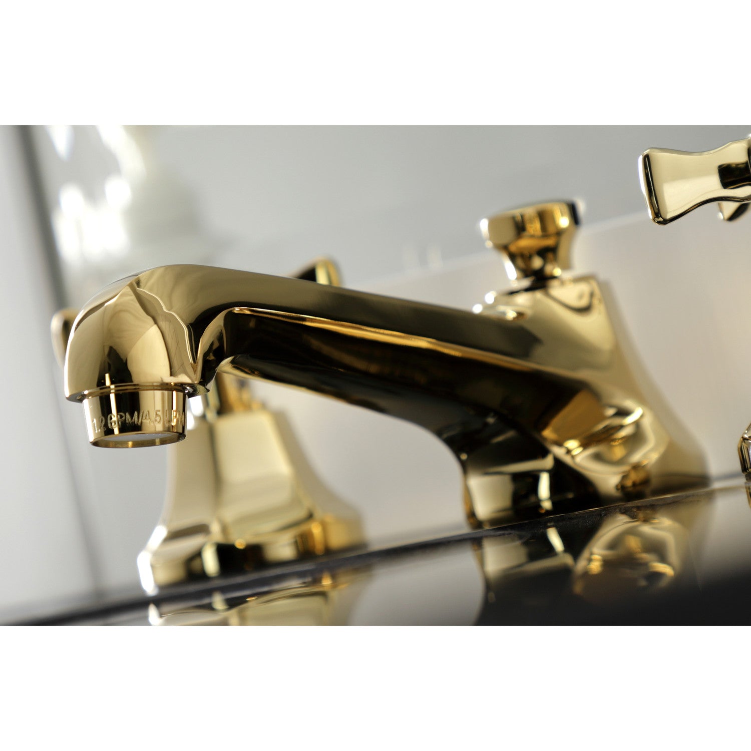 Kingston Tulare KS4462NX - Hamilton Two-Handle 3-Hole Deck Mount Widespread Bathroom Faucet with Brass Pop-Up, Polished Brass — thumbnail 3